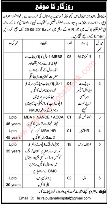 Wali Bhai Rajputana Hospital Hyderabad Jobs 2018 May Nurses, Medical Officers & Others Latest