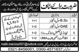 Construction Company Jobs in Lahore / Multan May 2017 Civil Engineers, Lab Technicians & Accountants Latest