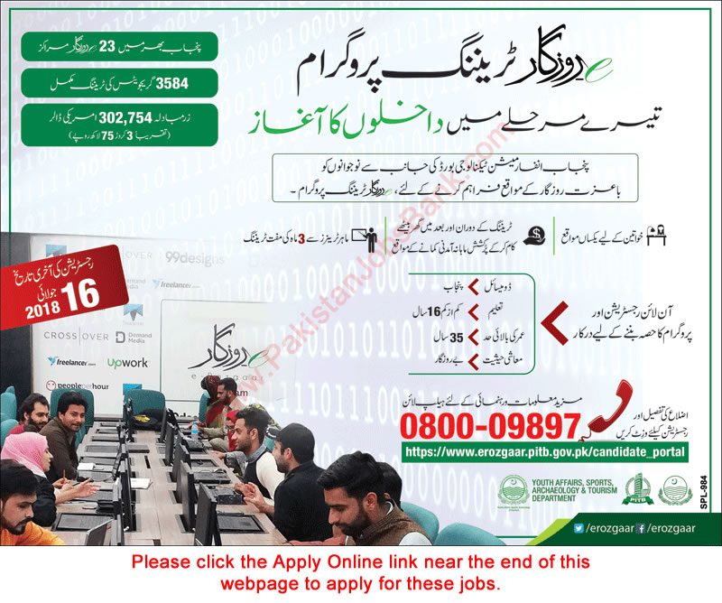 Chief Minister Punjab e-Rozgaar Training Program June 2018 Apply Online Latest