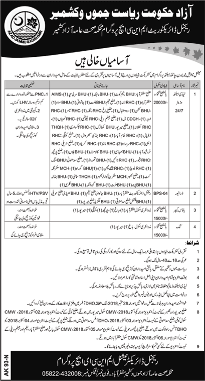 Health Department AJK Jobs September 2018 MNCH Program Lady Health Visitors, Drivers & Others Latest
