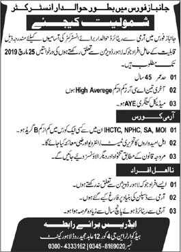 Instructor Jobs in Janbaz Force 2019 March Ex / Retired Havildar Latest