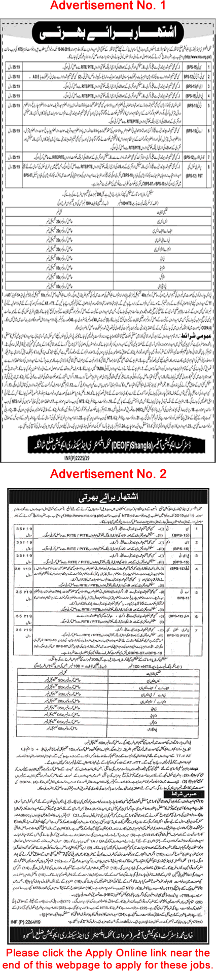 Elementary and Secondary Education Department Mansehra / Shangla Jobs 2019 May NTS Online Application Form ESED KPK Latest