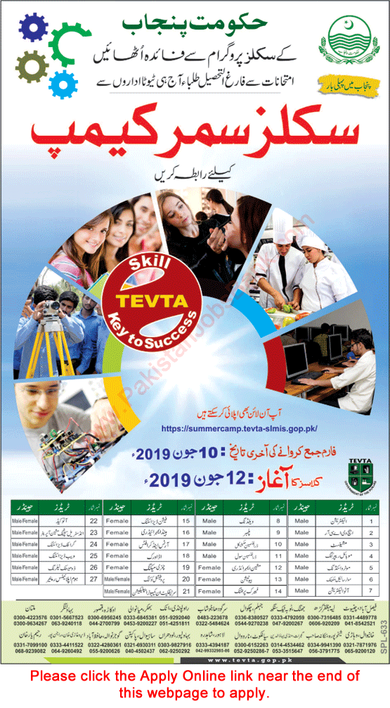 TEVTA Free Courses in Punjab June 2019 Apply Online Technical Education and Vocational Training Authority Latest