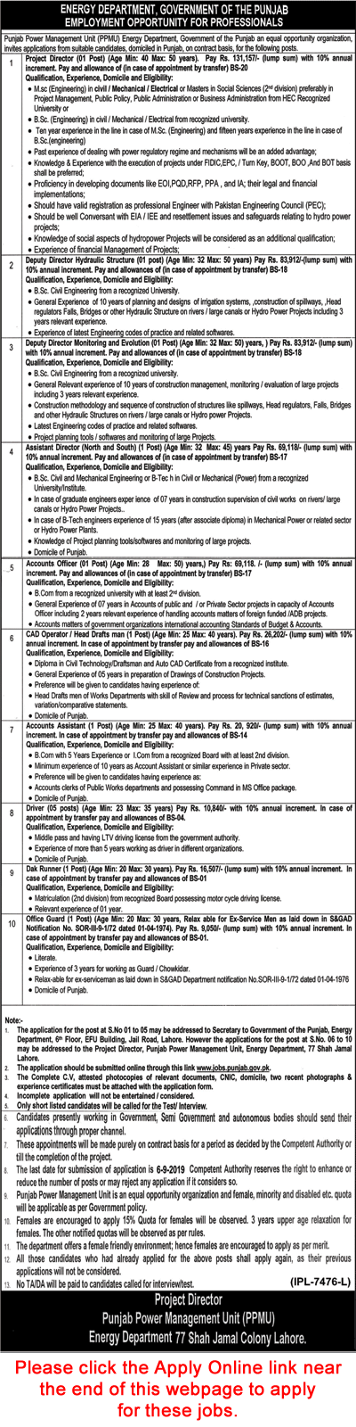 Energy Department Punjab Jobs 2019 August Apply Online Power Management Unit Latest