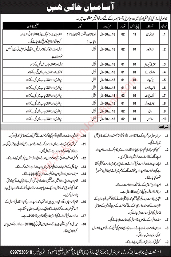 Junior Leaders Academy Shinkiari Jobs November 2019 Pakistan Army Latest