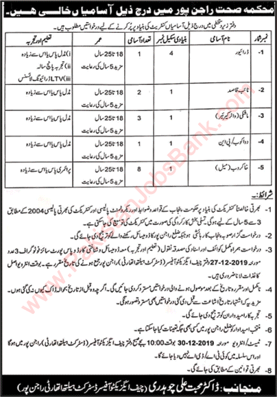 Health Department Rajanpur Jobs 2019 December Khakroob, Naib Qasid & Others Latest