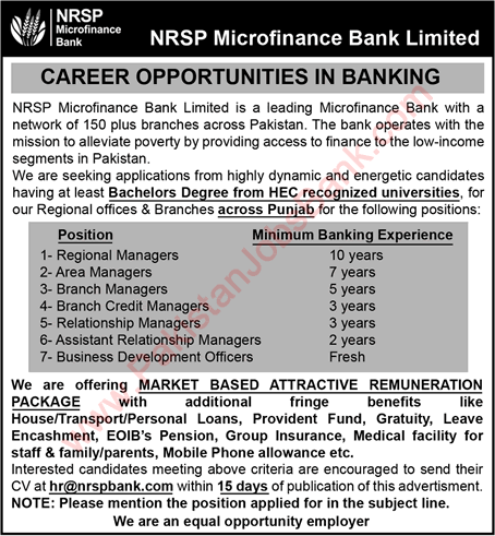 NRSP Microfinance Bank Jobs December 2019 Business Development Officers, Relationship Managers & Others Latest