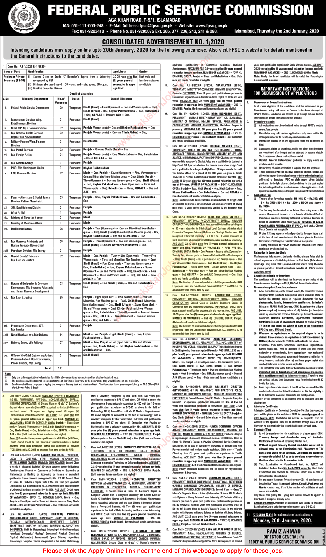 NAB Jobs 2020 January FPSC Apply Online National Accountability Bureau Latest