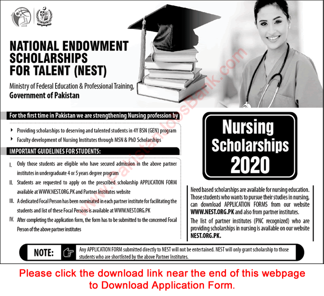 NEST Scholarships 2020 for Nursing Program Application Form National Endowment Scholarships for Talent Latest