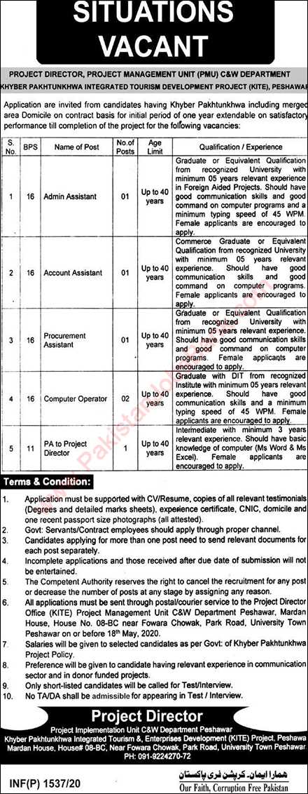 Communication and Works Department KPK Jobs May 2020 KITE Peshawar Latest