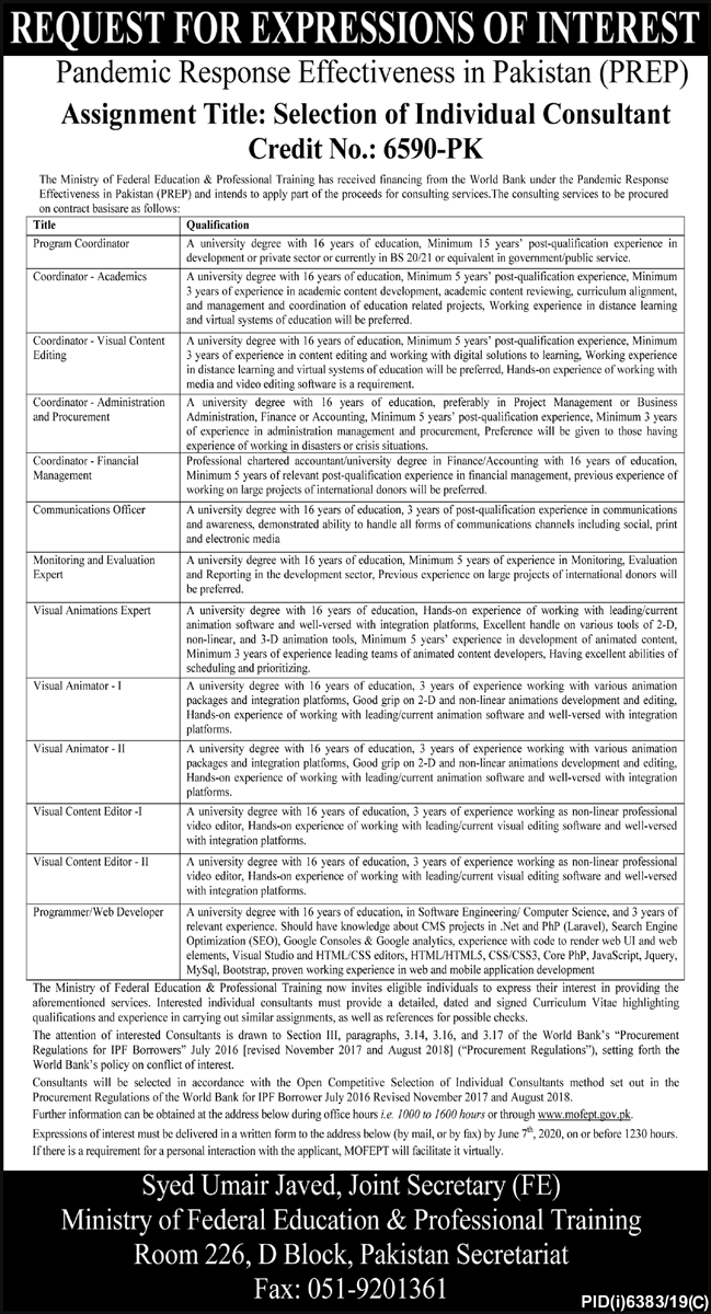 Ministry of Federal Education and Professional Training Jobs 2020 May / June PREP Latest