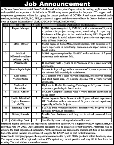 NGO Jobs in KPK June 2020 Lady Health Visitors, Nurse, Medical Officers & Others Latest