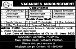 Souvenir General Hospital Peshawar Jobs 2020 June Consultants, Nurses & Others Latest