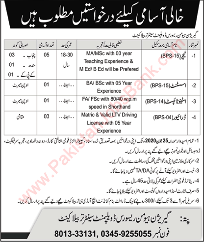 Garrison Human Resource Development Center Tarbela Cantt Jobs 2020 June Teachers & Others Latest