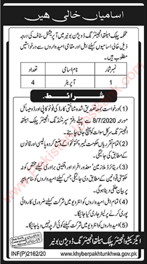 Operator Jobs in Public Health Engineering Department Buner 2020 June Latest