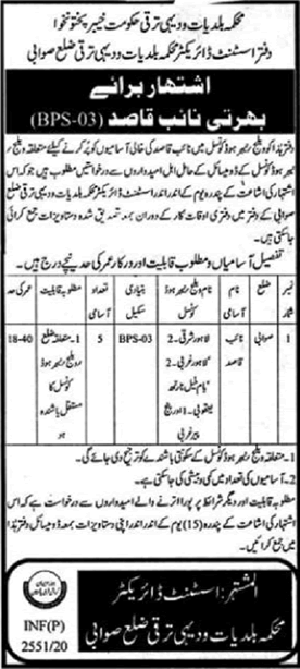 Naib Qasid Jobs in Local Government and Rural Development Department KPK July 2020 Swabi Latest