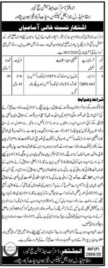 Driver Jobs in District and Session Court Khyber 2020 August Peshawar KPK Latest