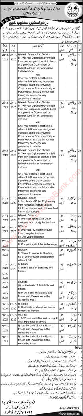 Sheikh Khalifa Bin Zayed Al Nahyan CMH Hospital Muzaffarabad Jobs 2020 September / October SKBZ Latest