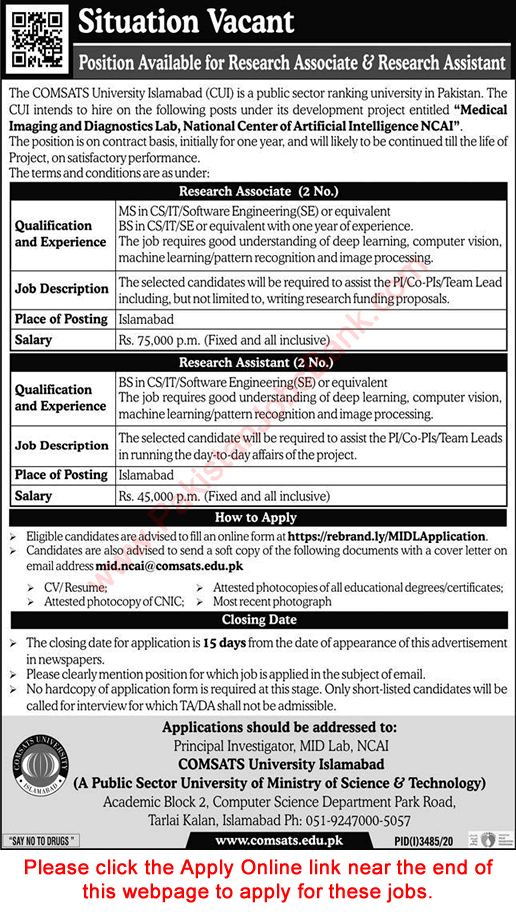 research associate jobs in islamabad