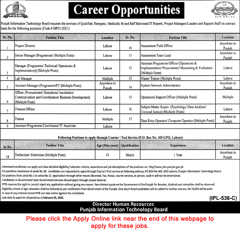 PITB Jobs 2021 Apply Online Punjab Information Technology Board Latest