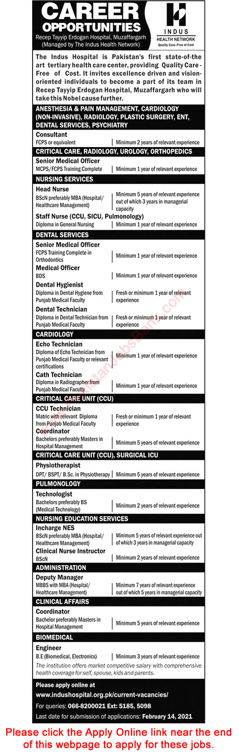 Indus Hospital Muzaffargarh Jobs February 2021 Apply Online Medical Officers, Nurses & Others Recep Tayyip Erdogan Hospital Latest
