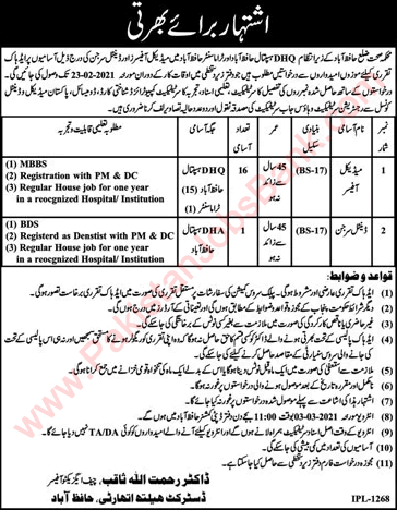 Health Department Hafizabad Jobs 2021 February Medical Officers & Dental Surgeon Latest