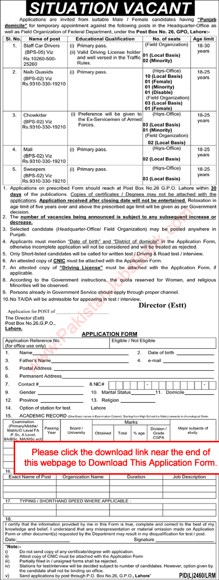 PO Box 26 GPO Lahore Jobs 2021 March Application Form Provincial Election Commission Punjab Latest