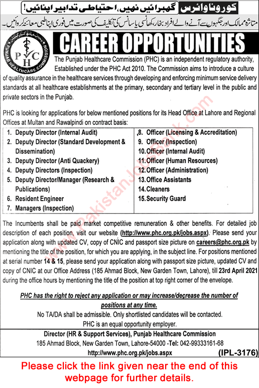 Punjab Healthcare Commission Jobs April 2021 PHC Deputy Directors & Others Latest