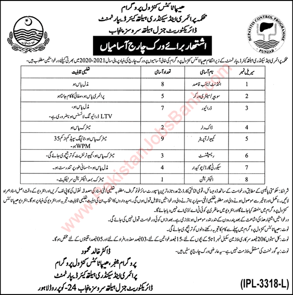 Primary and Secondary Healthcare Department Punjab Jobs April 2021 Hepatitis Control Program Latest