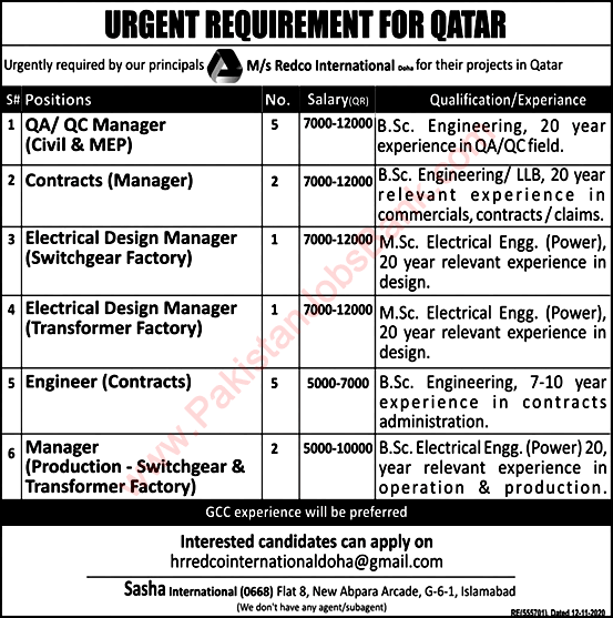 Redco International Qatar Jobs April 2021 QA / QC Managers, Contract Engineers & Others Latest