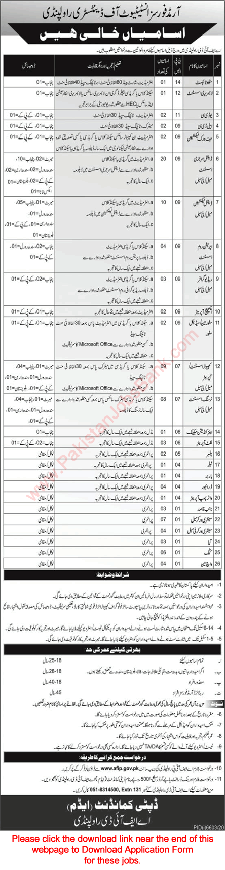 Armed Forces Institute of Dentistry Rawalpindi Jobs 2021 June AFID Application Form Dental Surgery Assistants & Others Latest