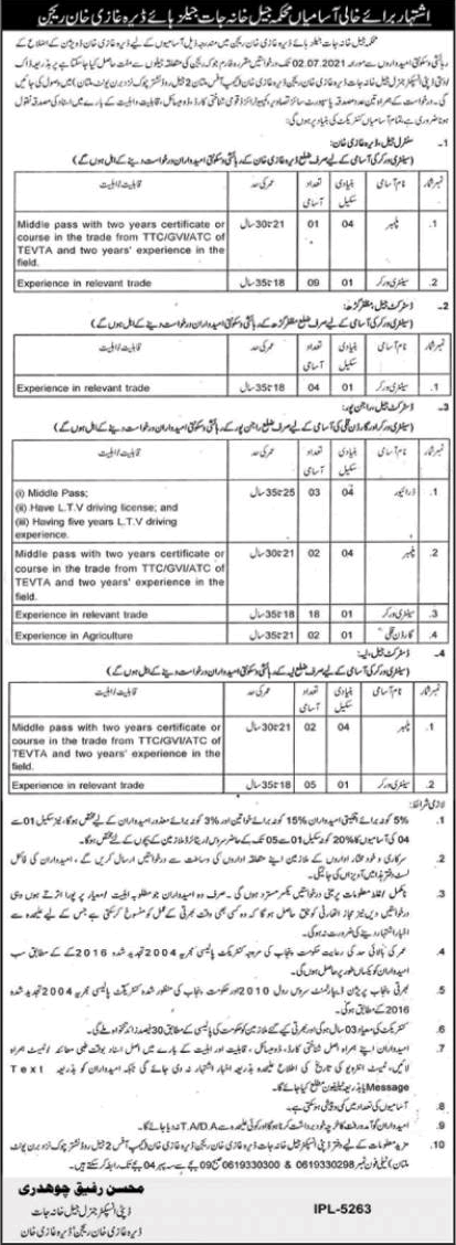 Prison Department Dera Ghazi Khan Jobs 2021 June Sanitary Workers & Others