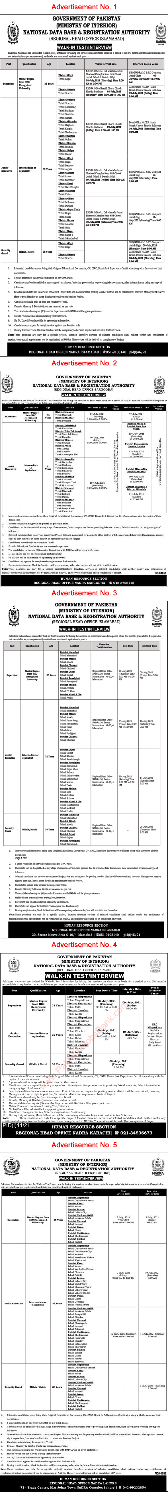 NADRA Jobs July 2021 Junior Executives, Supervisors & Security Guards Walk in Test / Interview Latest