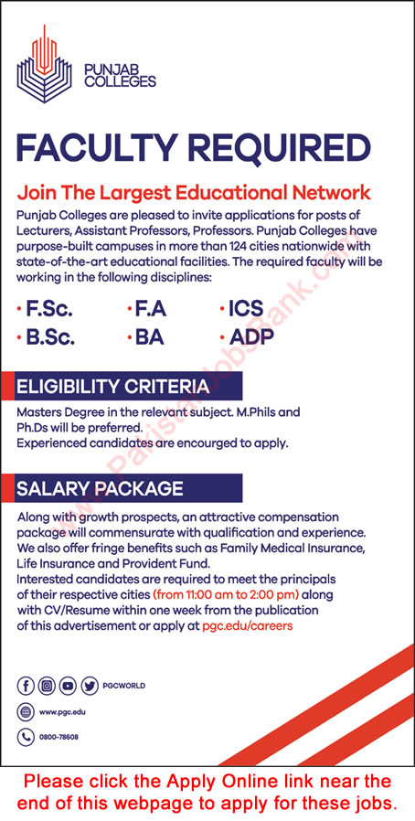 Punjab Group of Colleges Jobs July 2021 Apply Online Teaching Faculty PGC Latest