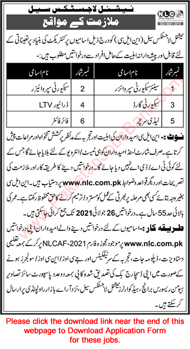 NLC Jobs July 2021 Application Form Security Supervisors, Guards & Others National Logistics Cell Latest