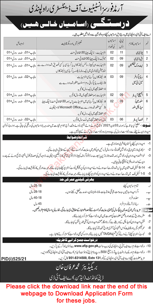 Armed Forces Institute of Dentistry Rawalpindi Jobs July 2021 AFID Application Form Pak Army Latest