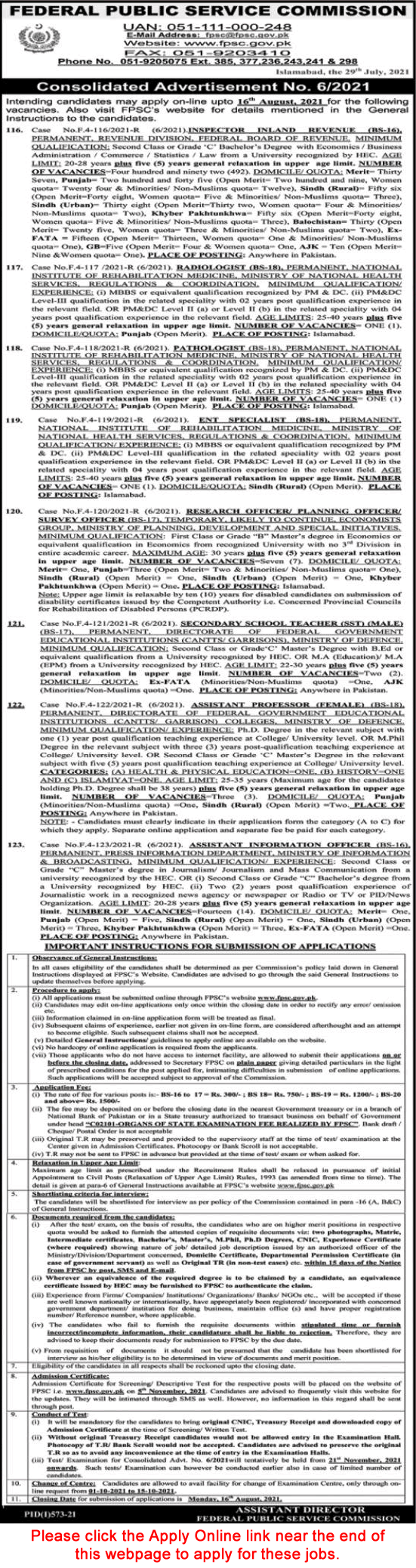 FPSC Jobs August 2021 Apply Online Consolidated Advertisement No 06/2021 6/2021 Latest