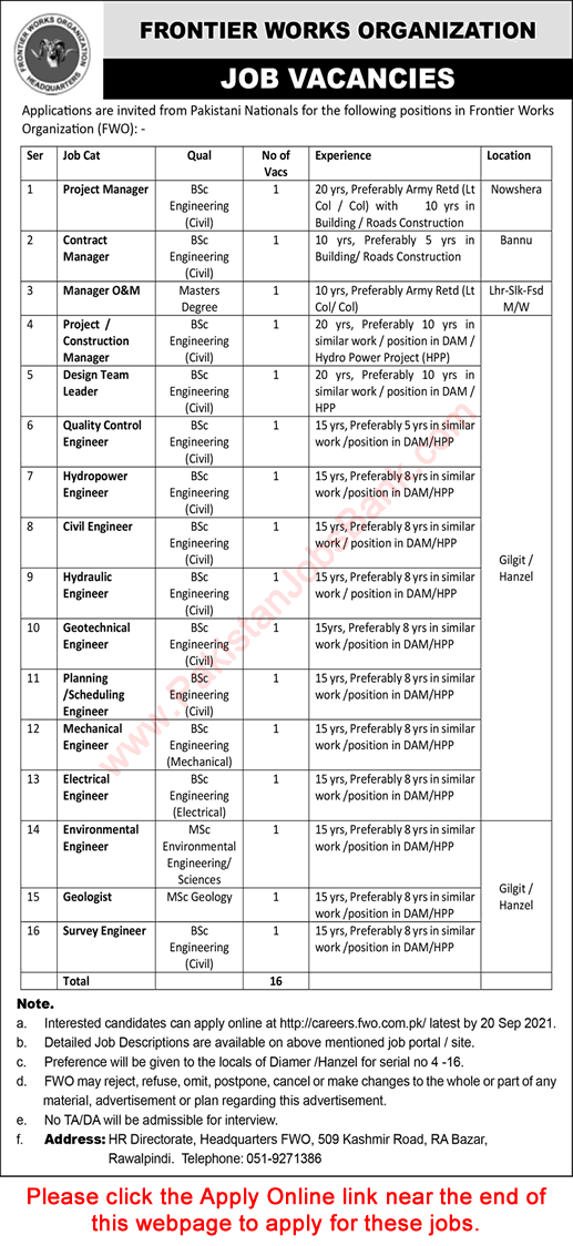 FWO Jobs September 2021 Online Apply Frontier Works Organization Latest