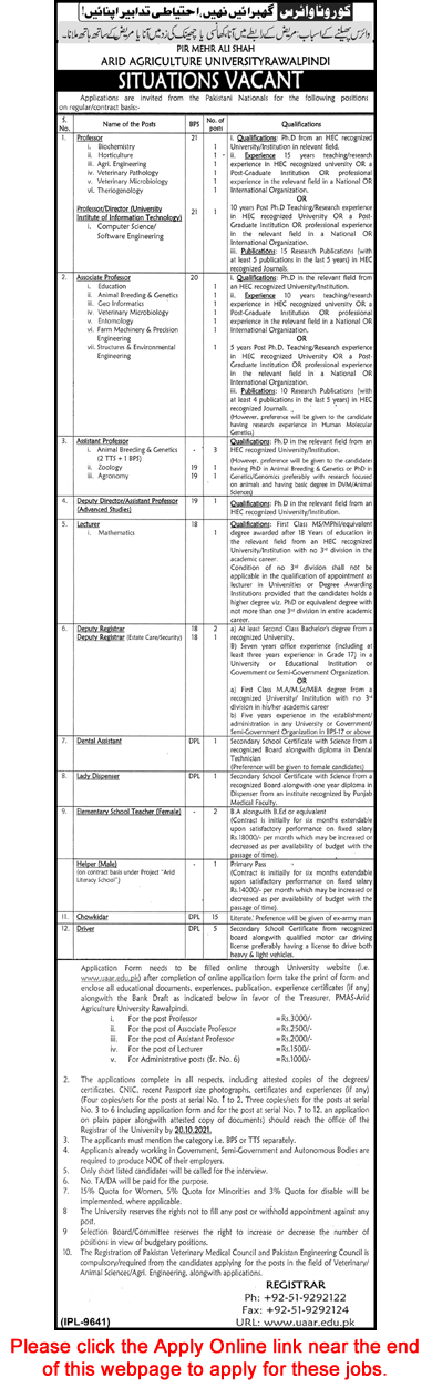 Arid Agriculture University Rawalpindi Jobs September 2021 AAUR PMAS Apply Online Teaching Faculty & Others Latest