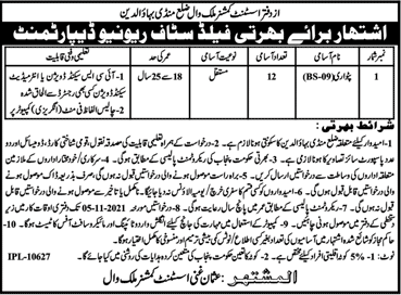 Patwari Jobs in Revenue Department Mandi Bahauddin 2021 October Assistant Commissioner Office Latest