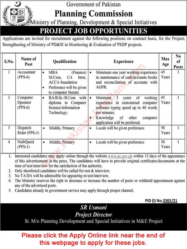 Ministry of Planning Development and Special Initiatives Islamabad Jobs November 2021 Apply Online Planning Commission Latest