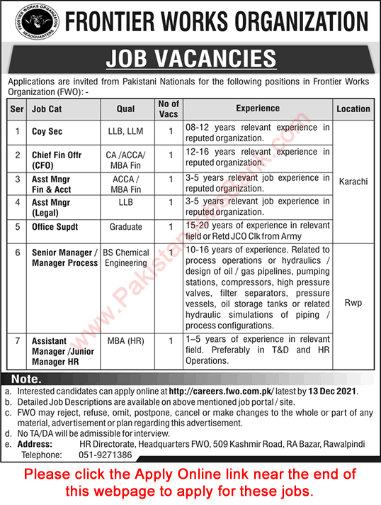 FWO Jobs November 2021 December Apply Online Frontier Works Organization Latest