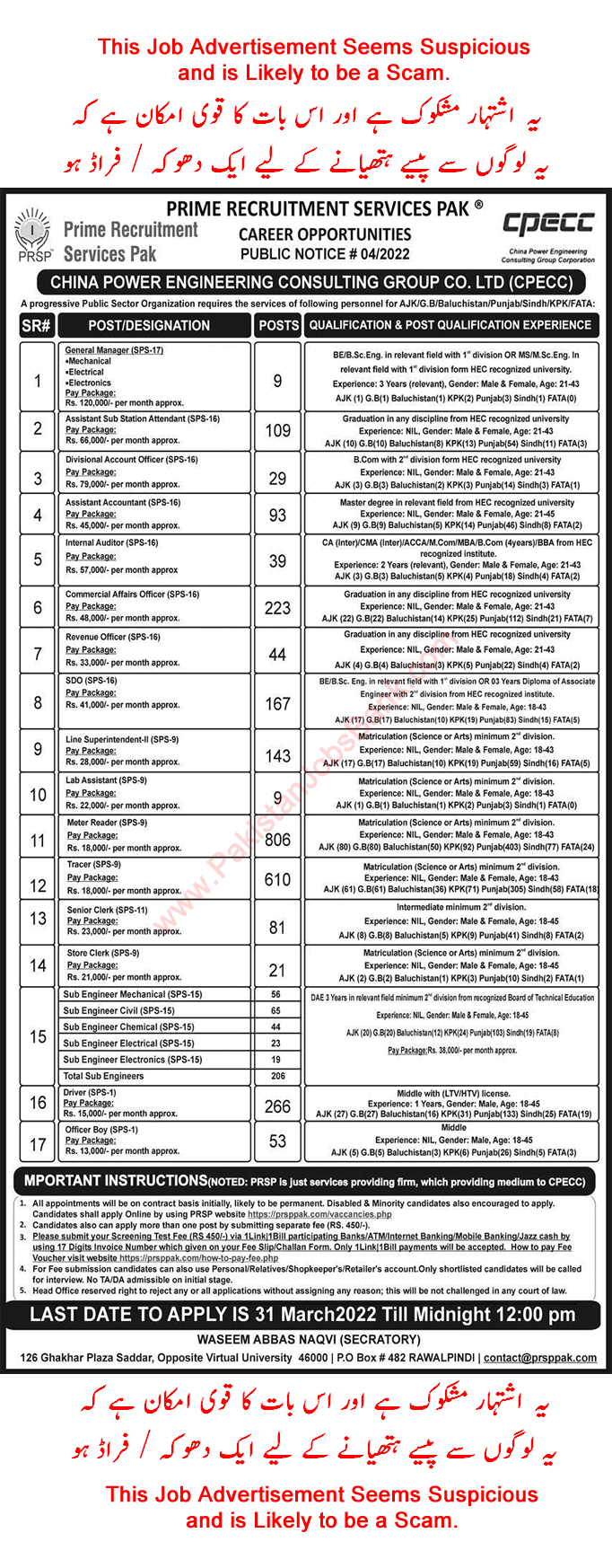 China Power Engineering Consulting Group Pakistan Jobs 2022 March CPECC PRSP Prime Recruitment Services Pak Latest