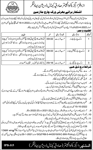 Irrigation Department Bahawalnagar Jobs April 2022 Baildar & Gauge Reader Canal Division Latest