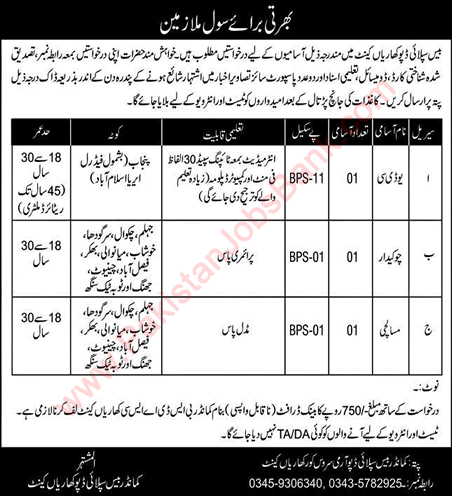 Base Supply Depot Kharian Cantt Jobs 2022 April Clerk, Chowkidar & Masalchi Pakistan Army Latest