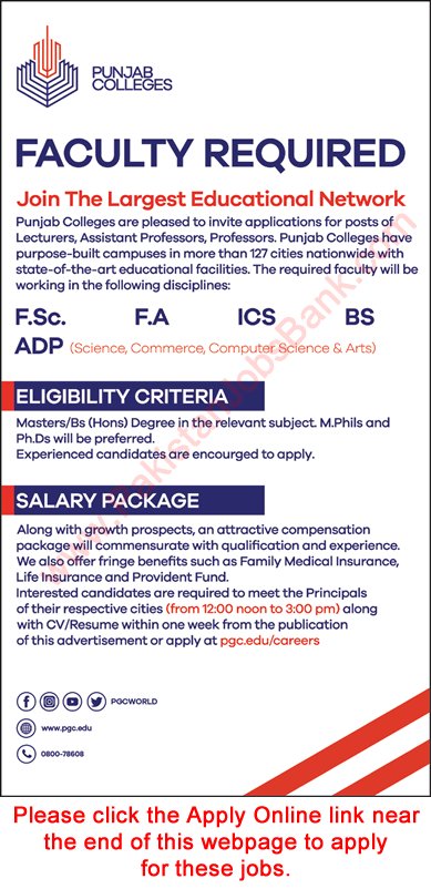 Punjab Group of Colleges Jobs May 2022 Apply Online Teaching Faculty PGC Latest