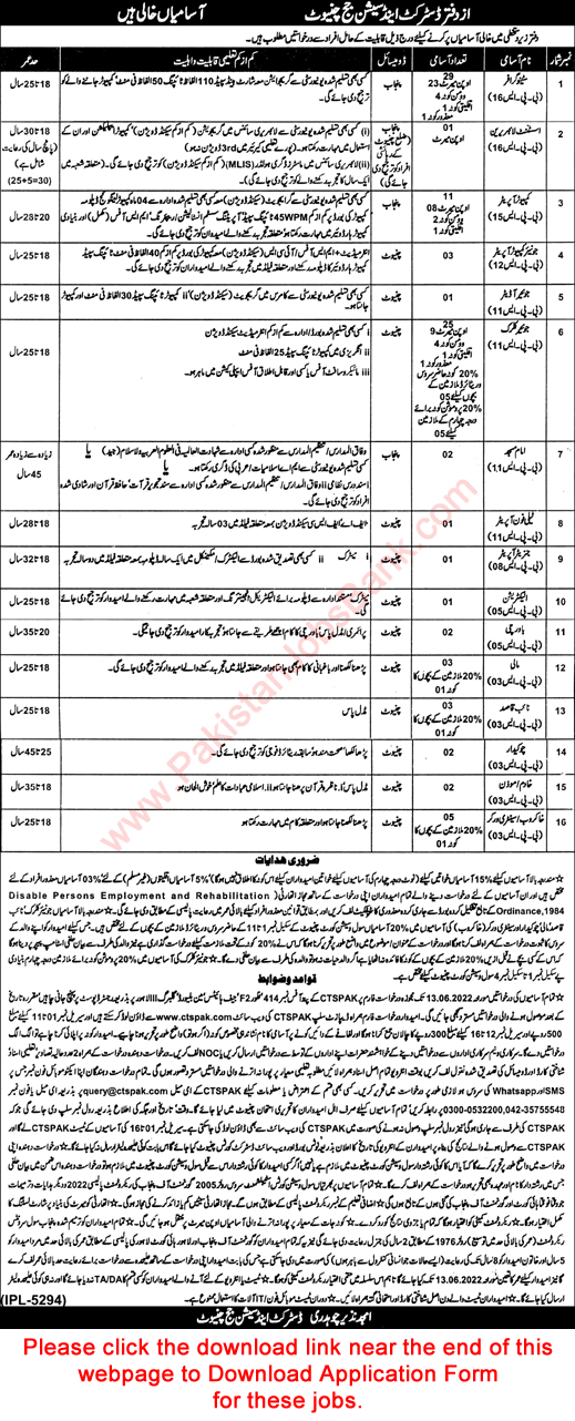 District and Session Court Chiniot Jobs 2022 May CTS Application Form Stenographers, Clerks & Others Latest