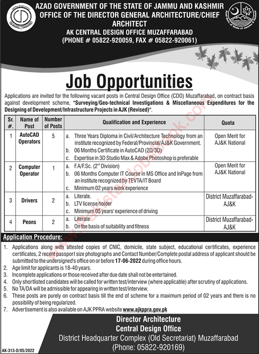 AJK Central Design Complex Muzaffarabad Jobs 2022 June CAD Operators & Others Latest