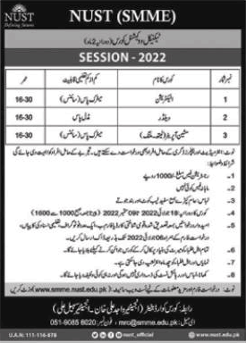 NUST SMME Islamabad Free Courses 2022 June National University of Science and Technology Latest