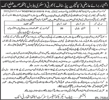 Sanitary Patrol Jobs in Health Department Attock July 2022 August Latest